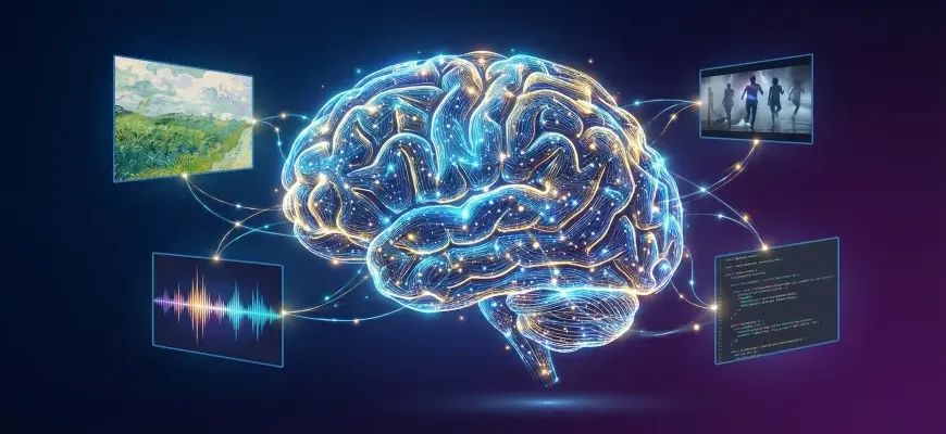 Цифровой мозг из нейронных связей — символ бесплатных нейросетей и ИИ-инструментов 2026 года